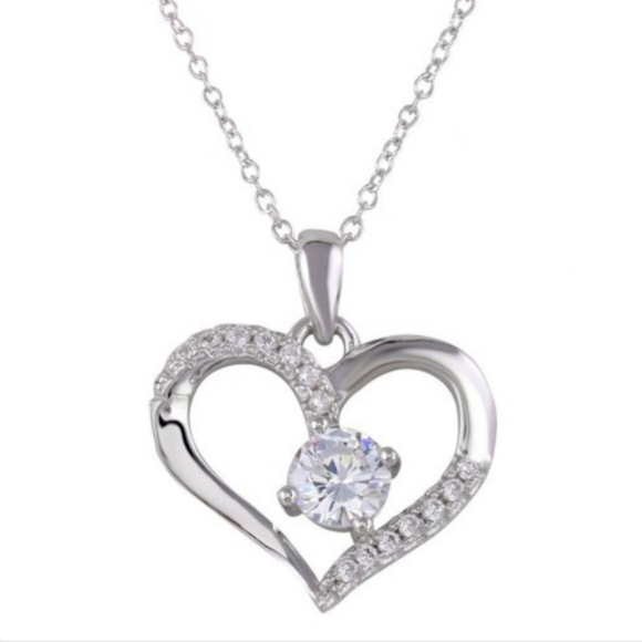 Sterling Silver 925 Rhodium Open Heart Pendant - Picture 2 of 4